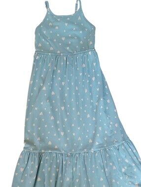 Cat & Jack Girls White Heart Knit Strap Maxi Ocean Green Dress Medium (7/8)